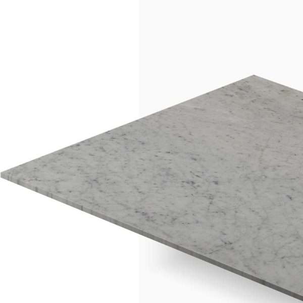 Close-up of a gray marble countertop edge extending diagonally across the image.